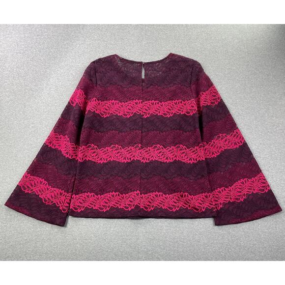 Banana Republic Top Womens L Pink Burgundy Ombre Lace Bell Sleeve Semi Sheer - Picture 11 of 12